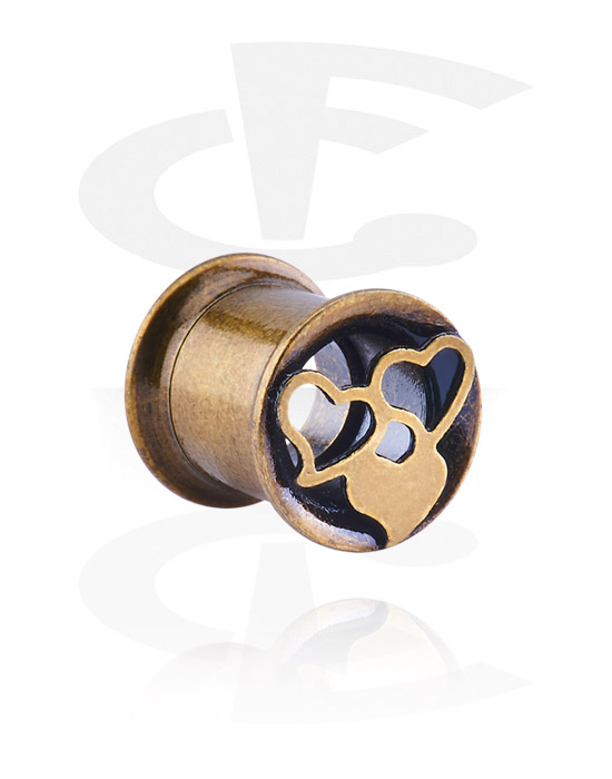 Tunnels & Plugs, Double flared tunnel (surgical steel, antique copper) with heart design, Surgical Steel 316L