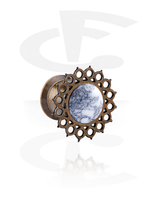 Tunnels & Plugs, Double flared tunnel (surgical steel, antique copper) with marble design, Surgical Steel 316L