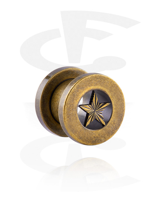 Tunnels & Plugs, Screw-on tunnel (surgical steel, antique copper) with star design, Surgical Steel 316L