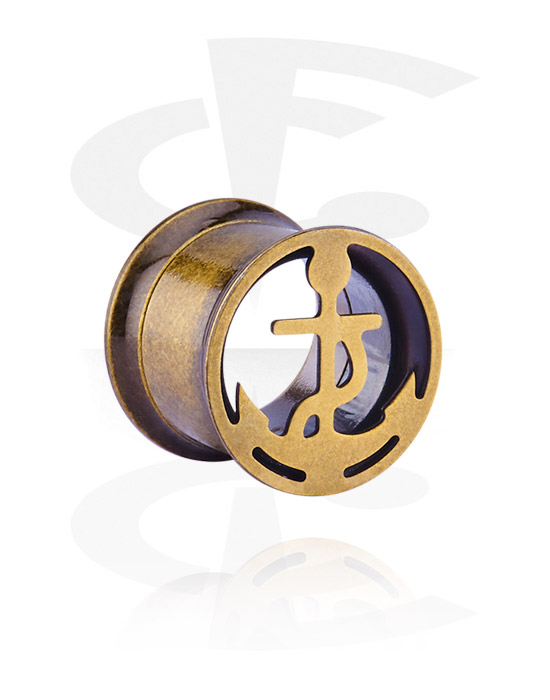 Tunnels & Plugs, Double flared tunnel (surgical steel, antique copper) with anchor design, Surgical Steel 316L