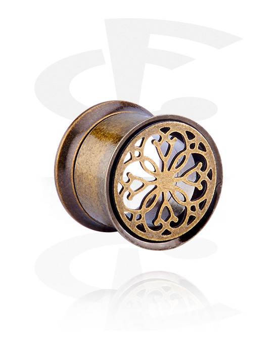 Tunnels & Plugs, Double flared tunnel (surgical steel, antique copper) with mandala design, Surgical Steel 316L