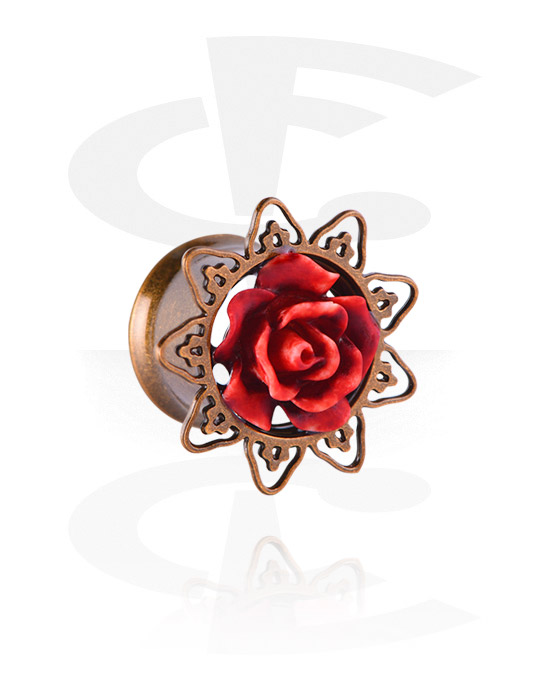 Tunnels & Plugs, Double flared tunnel (surgical steel, antique copper) with rose attachment, Surgical Steel 316L