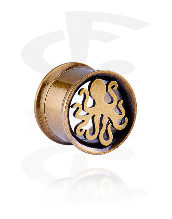 Tunnels & Plugs, Double flared tunnel (surgical steel, antique copper) with octopus design, Surgical Steel 316L
