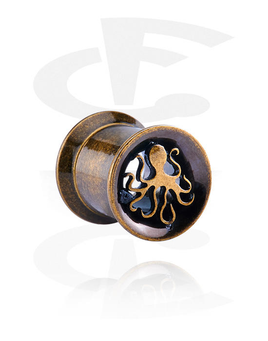 Tunnels & Plugs, Double flared tunnel (surgical steel, antique copper) with octopus design, Surgical Steel 316L