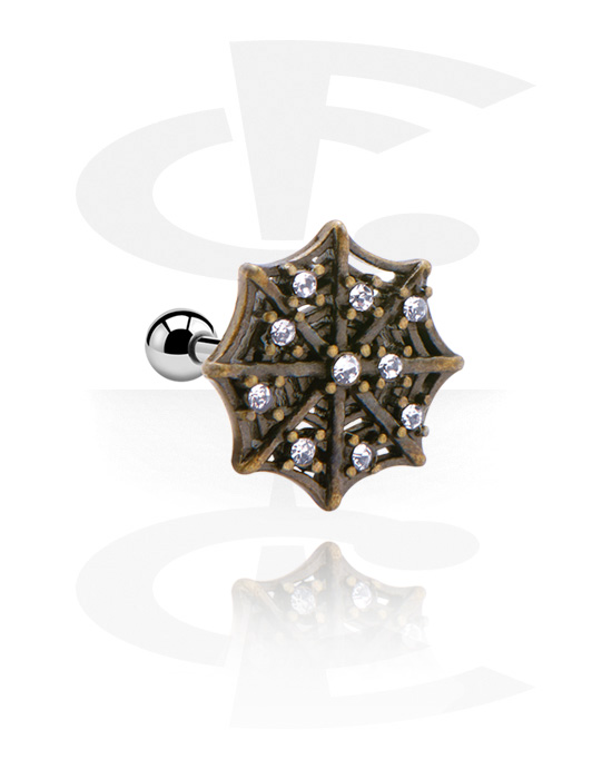 Helix & Tragus, Tragus-piercing med antikt gull feste og krystallsteiner, Kirurgisk stål 316L