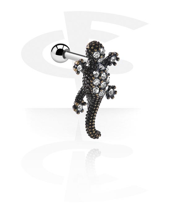 Helix & Tragus, Tragus-piercing med antikt gull feste og krystallsteiner, Kirurgisk stål 316L