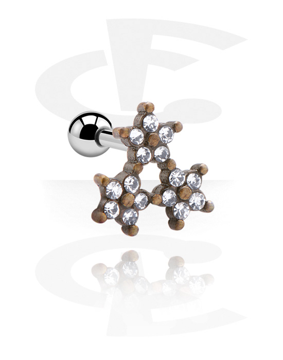 Helix & tragus, Tragus-piercing med pynt i antikguld og krystaller, Kirurgisk stål 316L