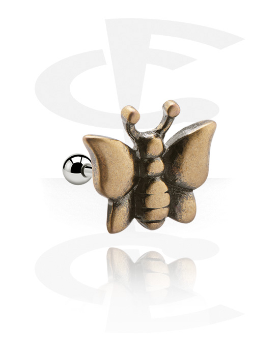 Helix & Tragus, Tragus piercing s přívěskem motýl, Chirurgická ocel 316L