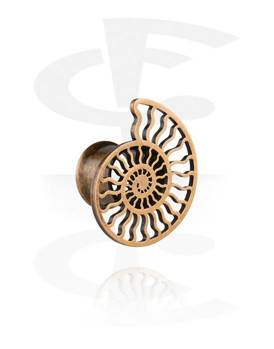 Tunnels & Plugs, Double flared tunnel (surgical steel, antique copper) with nautilus design, Surgical Steel 316L