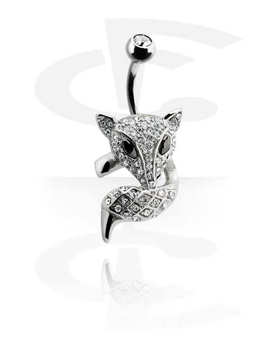 Curved Barbells, Banana with jeweled Fox, Surgical Steel 316L