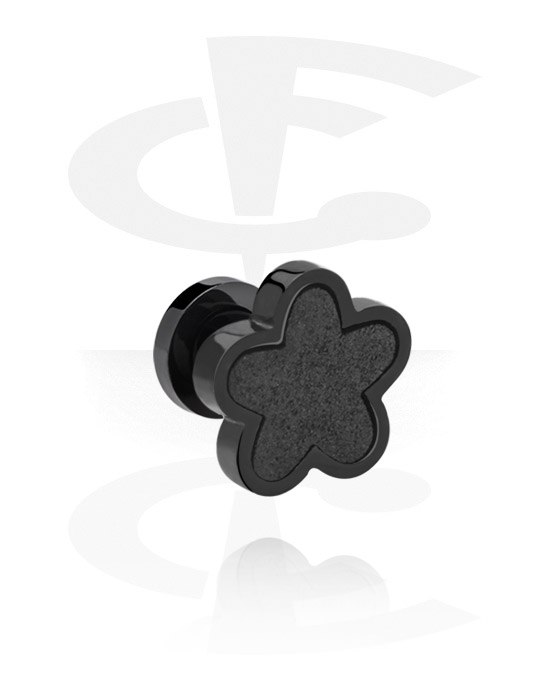 Tunnels & Plugs, Screw-on tunnel (surgical steel, black, shiny finish) with flower attachment, Surgical Steel 316L