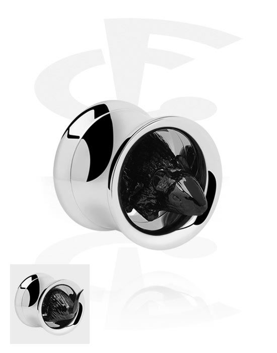 Tunnels & Plugs, Double flared tunnel (surgical steel, silver, shiny finish) with Mouse, Surgical Steel 316L