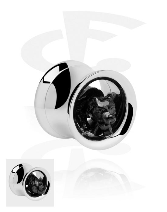 Tunnels & Plugs, Tunnel double flared (acier chirurgical, argent) avec motif tigre, Acier chirurgical 316L
