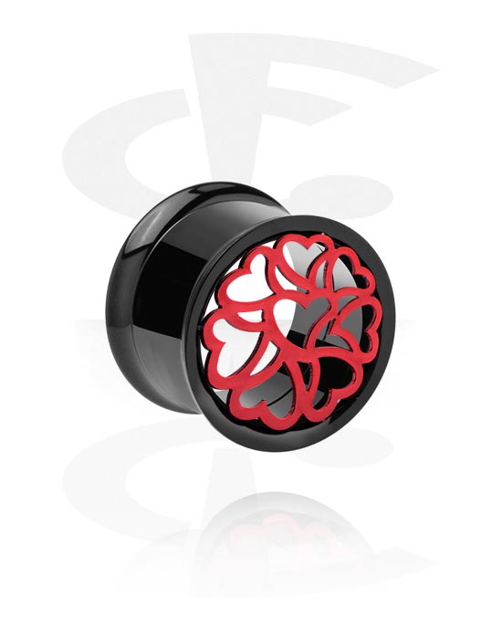 Tunnels & Plugs, Double flared tunnel (surgical steel, black, shiny finish) with heart design, Surgical Steel 316L