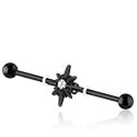 Barbells, Industrial Barbell with star attachment and crystal stone, Bioflex, Surgical Steel 316L