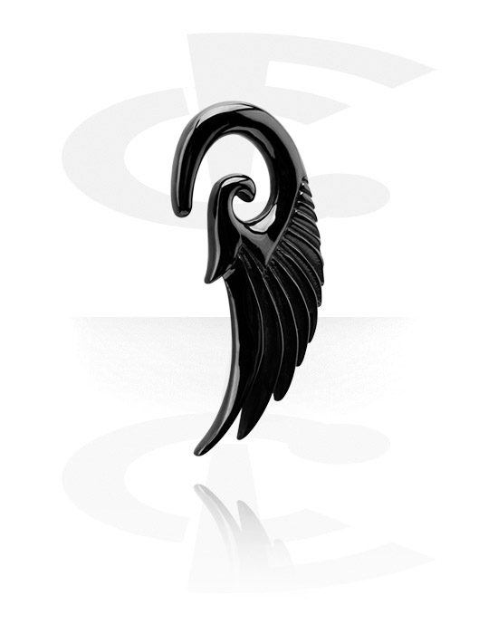 Závaží & hangery do uší, Ušní těžítko (chirurgická ocel, černá, lesklý povrch) s designem křídlo, Chirurgická ocel 316L