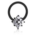 Anéis piercing, Piercing clicker (aço cirúrgico, preto, brilhante) com flor e pedras de cristal, Aço cirúrgico 316L