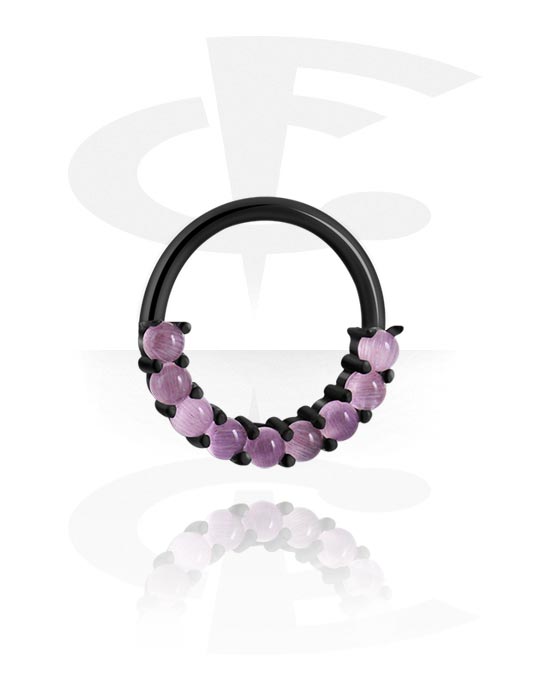Piercing Ringe, Piercing-Klicker (Chirurgenstahl, schwarz, glänzend) mit synthetischem Opal, Chirurgenstahl 316L