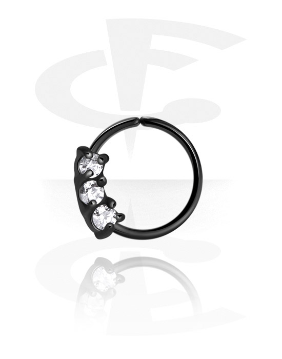 Piercing Rings, Continuous ring (surgical steel, black, shiny finish) with crystal stones, Surgical Steel 316L