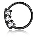 Piercingringer, Kontinuerlig ring (kirurgisk stål, svart, skinnende finish) med krystallsteiner, Kirurgisk stål 316L