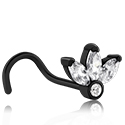 Piercings nez & Septums, Piercing nez incurvé (acier chirurgical, noir, finition brillante) avec pierres en cristal, Acier chirurgical 316L
