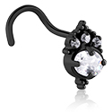 Næsesmykker og septums, Buet næsestud (kirurgisk stål, sort, blank finish) med krystaller, Kirurgisk stål 316L