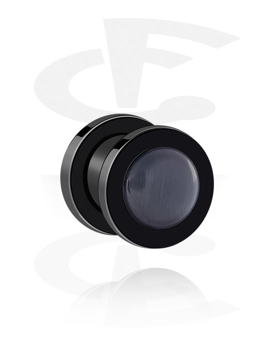 Tunnels & Plugs, Screw-on tunnel (surgical steel, black, shiny finish) with cap in various colours, Surgical Steel 316L