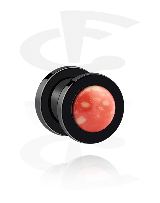 Tunnels & Plugs, Screw-on tunnel (acrylic, black) with colorful cap, Surgical Steel 316L