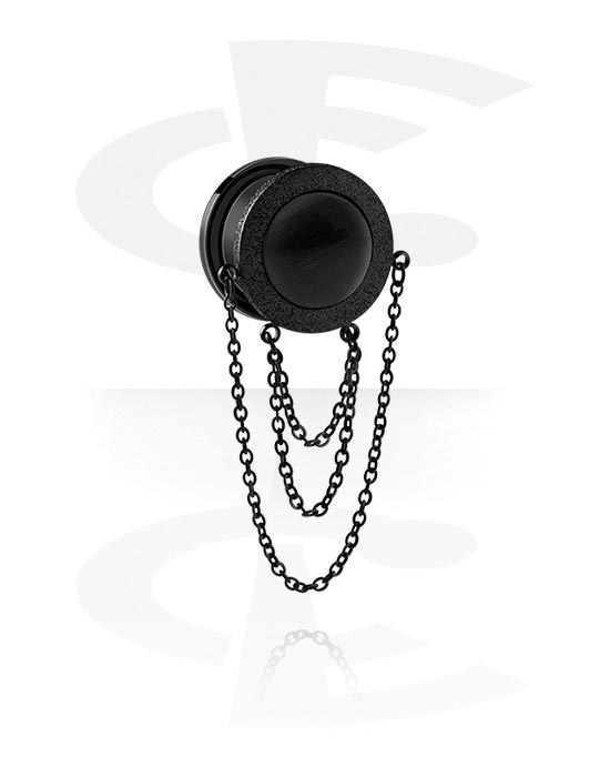 Tunnels & Plugs, Screw-on tunnel (surgical steel, black, shiny finish) with diamond look and chain, Surgical Steel 316L