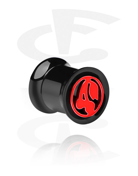 Tunnels & Plugs, Double flared tunnel (surgical steel, black, shiny finish) with cherry design, Surgical Steel 316L