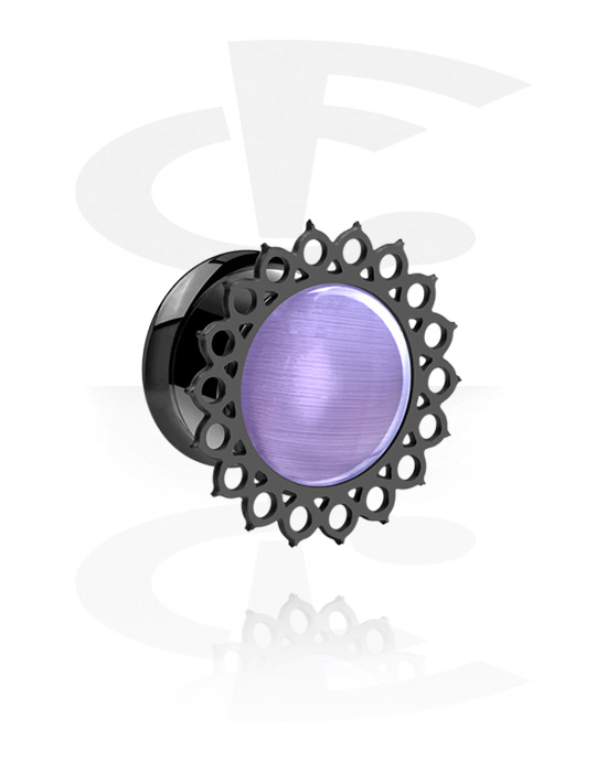 Tunnels & Plugs, Black Single Flared Tunnel with mandala design, Surgical Steel 316L