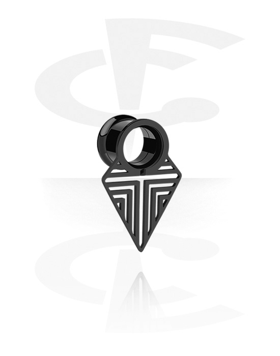 Tunnels & Plugs, Double flared tunnel (surgical steel, black, shiny finish) with geometric attachment, Surgical Steel 316L