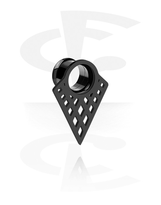 Tunnels & Plugs, Double flared tunnel (surgical steel, black, shiny finish) with geometric attachment, Surgical Steel 316L