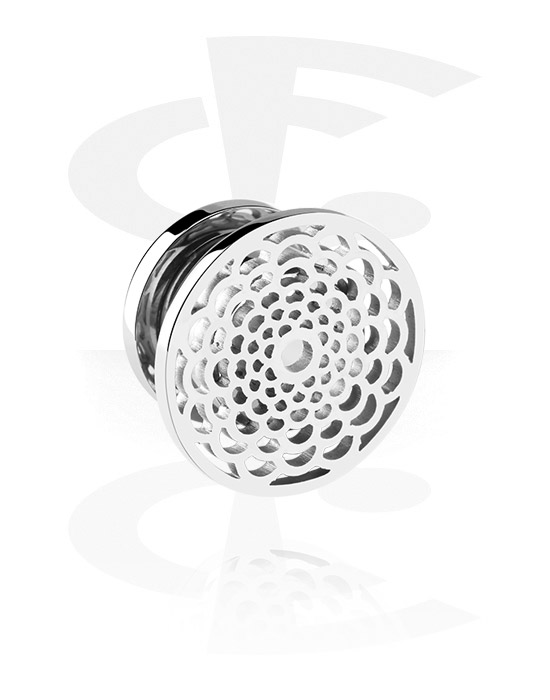 Tunnels & Plugs, Screw-on tunnel (surgical steel, silver, shiny finish) with mandala attachment, Surgical Steel 316L