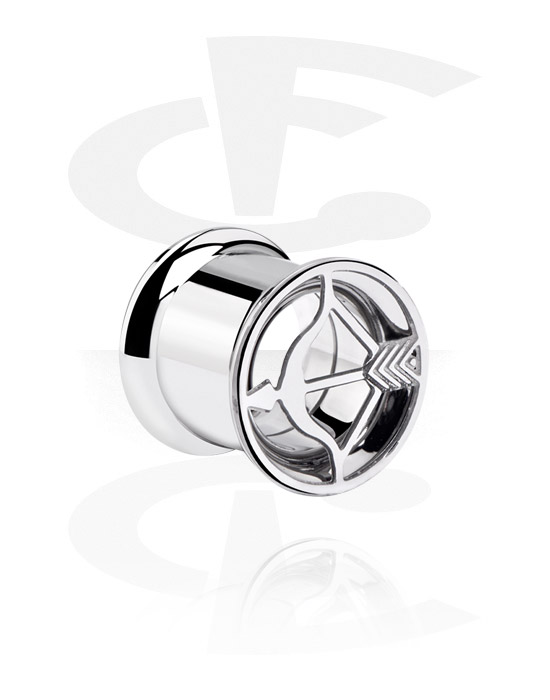 Tunnels & Plugs, Double flared tunnel (surgical steel, silver, shiny finish) with bow and arrow design, Surgical Steel 316L