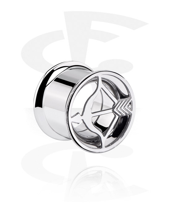 Tunnels & Plugs, Double flared tunnel (surgical steel, silver, shiny finish) with bow and arrow design, Surgical Steel 316L