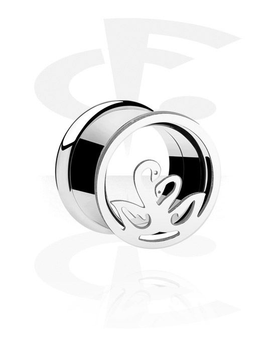Tunnels & Plugs, Double flared tunnel (surgical steel, silver, shiny finish) with swan design, Surgical Steel 316L