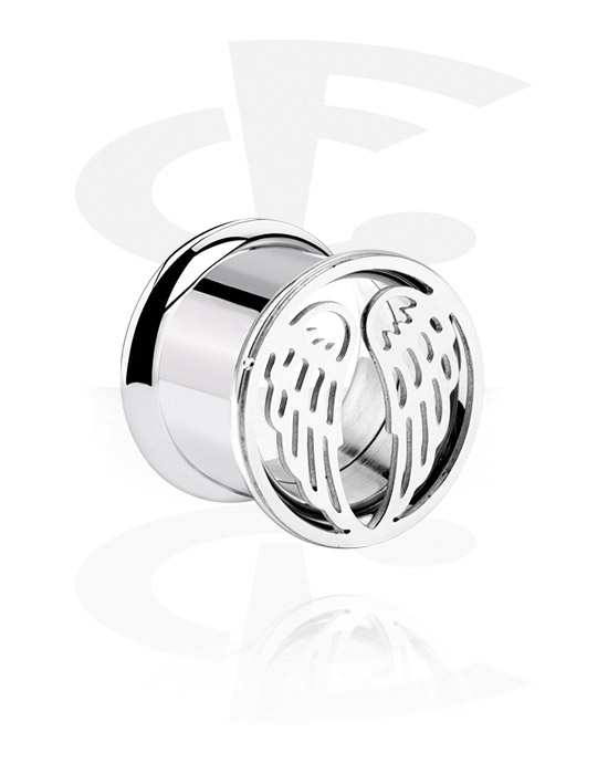 Tunnels & Plugs, Double flared tunnel (surgical steel, silver, shiny finish) with wing design, Surgical Steel 316L