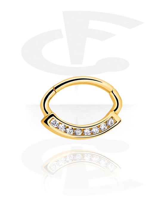 Piercing ad anello, Multi-purpose clicker (acciaio chirurgico, oro, finitura lucida) con cristallini, Acciaio chirurgico 316L con placcatura in oro