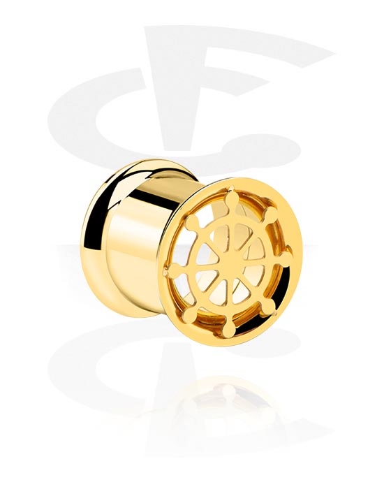 Tunnels & Plugs, Double flared tunnel (surgical steel, gold, shiny finish) with steering wheel design, Gold Plated Surgical Steel 316L