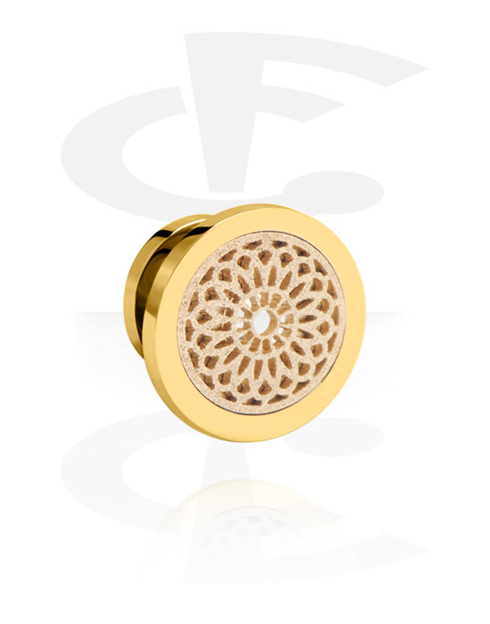 Tunnels & Plugs, Screw-on tunnel (surgical steel, gold, shiny finish) with mandala design, Gold Plated Surgical Steel 316L