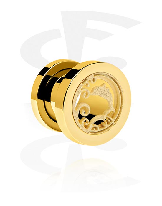 Tunnels & Plugs, Screw-on tunnel (surgical steel, gold, shiny finish) with dolphin design, Gold Plated Surgical Steel 316L