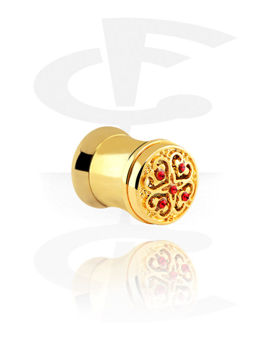 Tunnels & Plugs, Double flared tunnel (surgical steel, gold, shiny finish) with crystal stones, Gold Plated Surgical Steel 316L