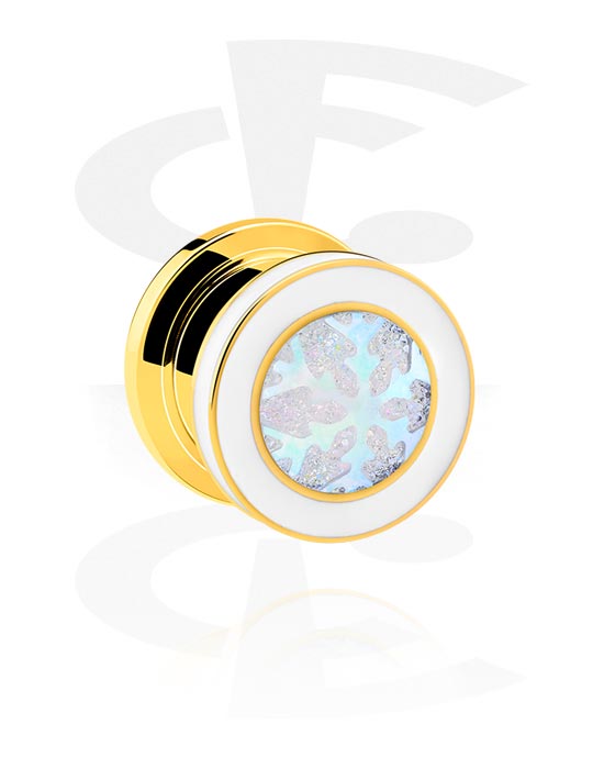 Tunnels & Plugs, Screw-on tunnel (surgical steel, gold, shiny finish) with snowflake design in various colors, Gold Plated Surgical Steel 316L