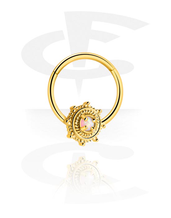 Piercing ad anello, Multi-purpose clicker (acciaio chirurgico, oro, finitura lucida) con fiore e brillantino, Acciaio chirurgico 316L con placcatura in oro
