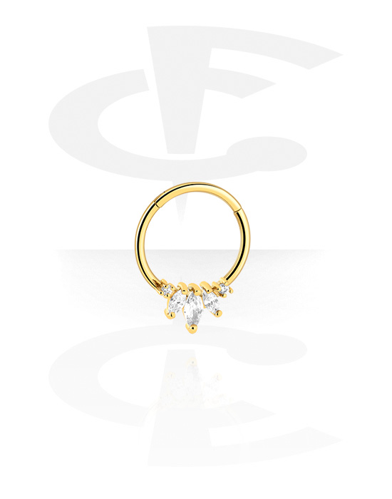 Piercing Ringe, Piercing-clicker (kirurgisk stål, guld, blank finish) med krystaller, Forgyldt kirurgisk stål 316L