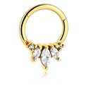 Anneaux, Piercing clicker (acier chirurgical, or, finition brillante) avec pierres en cristal, Acier chirugical 316L ,  Plaqué or