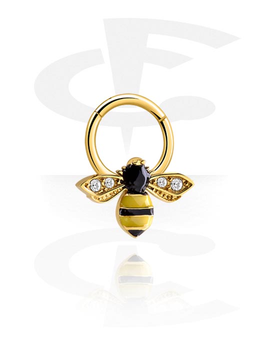 Piercing Ringe, Piercing-Klicker (Chirurgenstahl, gold, glänzend) mit Bienen-Design und Kristallsteinchen, Vergoldeter Chirurgenstahl 316L