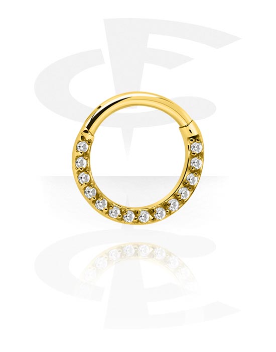 Anéis piercing, Multi-purpose clicker (aço cirúrgico, ouro, acabamento brilhante) com pedras de cristal, Aço cirúrgico 316L banhado a ouro