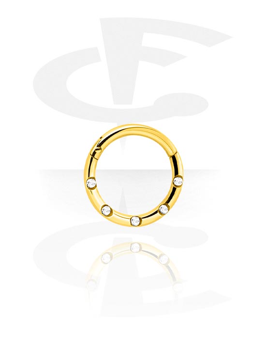 Piercingové kroužky, Piercingový clicker (chirurgická ocel, zlatá, lesklý povrch) s krystalovými kamínky, Pozlacená chirurgická ocel 316L